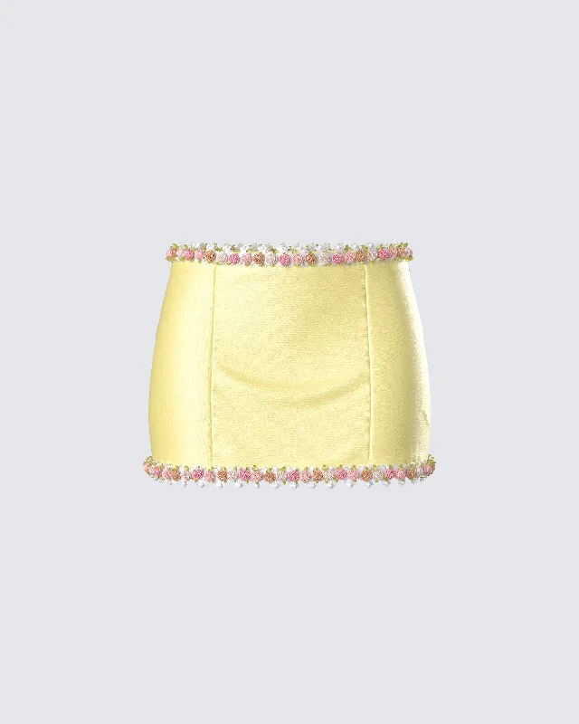Nori Yellow Floral Micro Mini Skirt spandex blend skirt