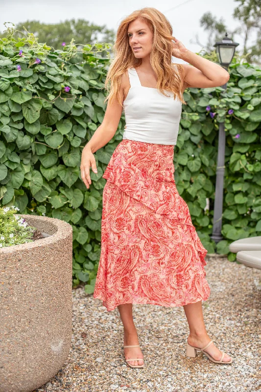Paisley Midi Skirt leather skirt durable