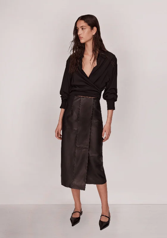 Patti Leather Skirt_Black silk skirt luxurious