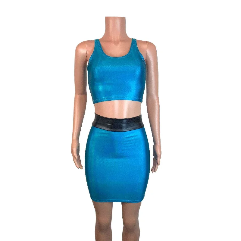 PowerPuff Girls BUBBLES Costume W/ Blue Pencil Skirt and Crop Top belted skirt waist