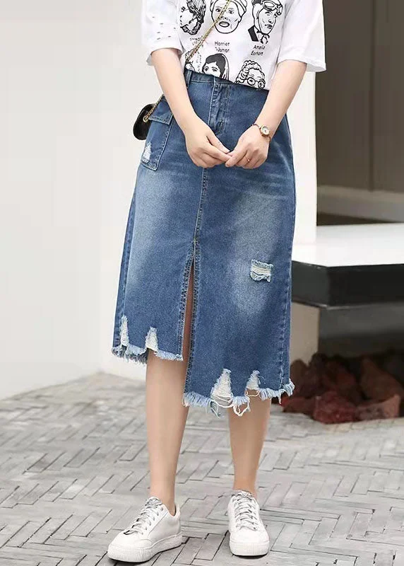 Retro Casual Large Elastic Waist 2024 Spring New Denim Skirt pleated skirt texture
