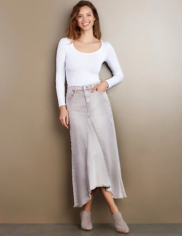 Selma Pieced Denim Maxi Skirt silk skirt lustrous