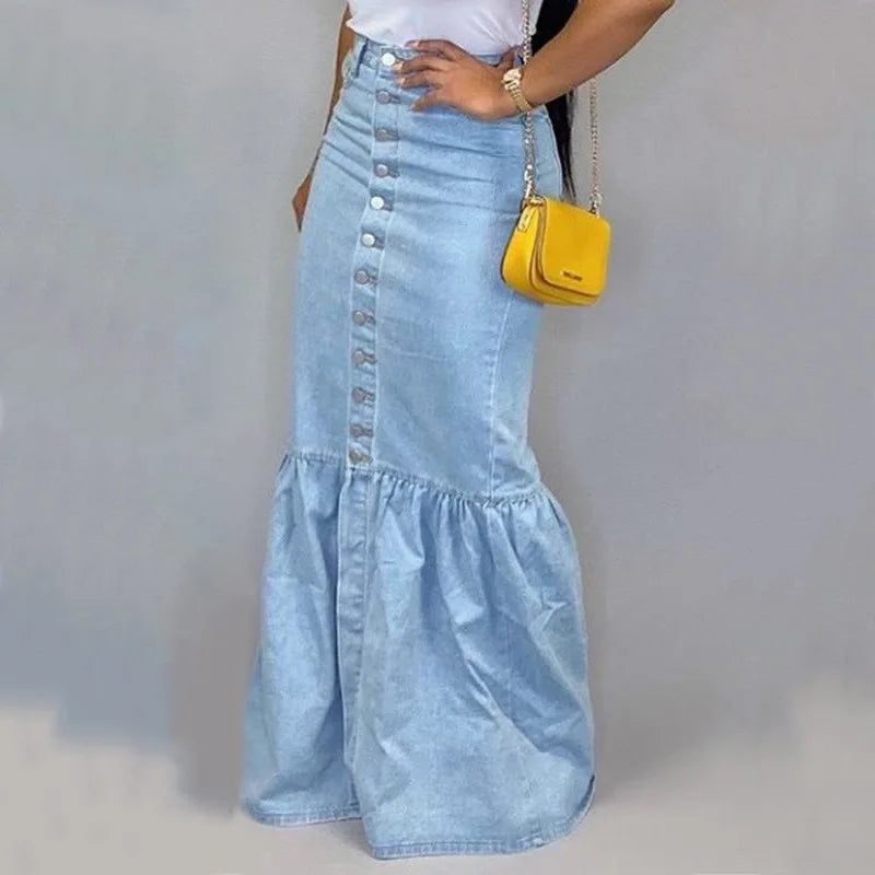 FZ Women's High Waist Stretchy Mermaid Fishtail Denim Skirt leather skirt bold
