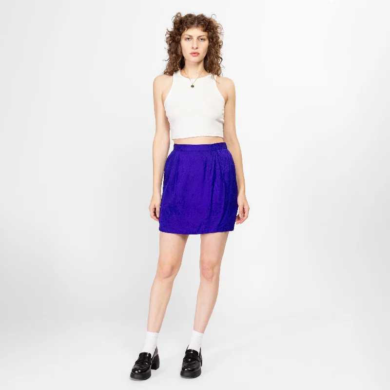 Sm-Med 90s Royal Purple Paisley Print Jacquard Mini Skirt elastic waist skirt