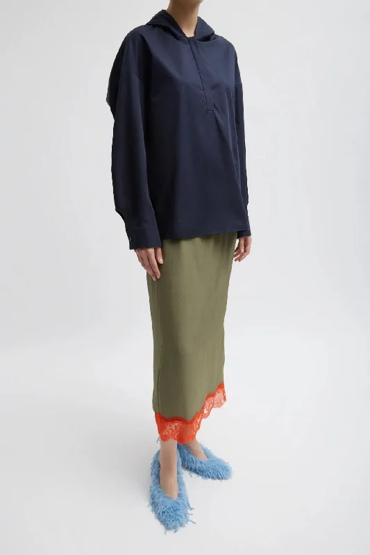 Tibi Lace Applique Slip Skirt - Olive/ Red Multi denim skirt casual