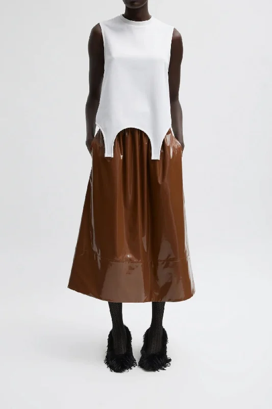 Tibi Lightweight Stretch Patent Skirt - Brick asymmetrical skirt cut