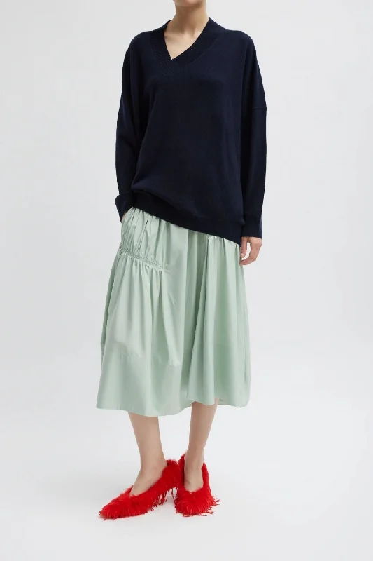 Tibi Shirred Nylon Panelled Skirt - Lido Green cotton skirt soft