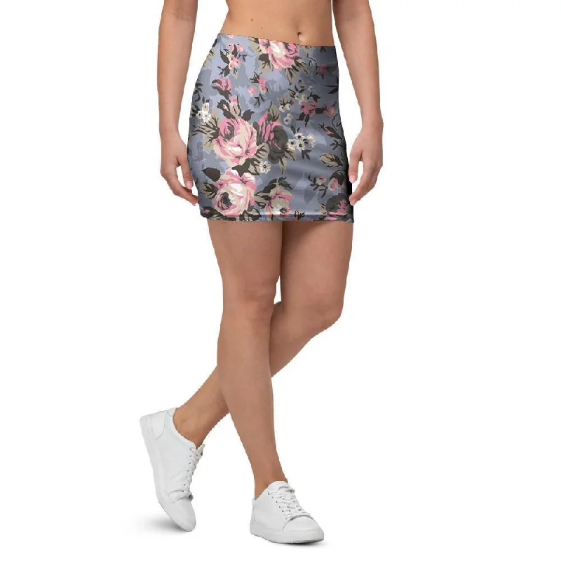 Vintage Pink Rose Flower Print Mini Skirt cashmere skirt fine