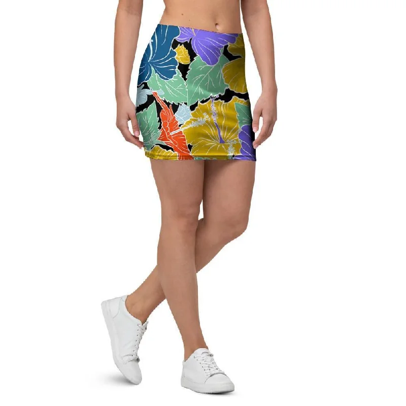 Violet Hibiscus Flower Hawaiian Print Mini Skirt casual skirt length