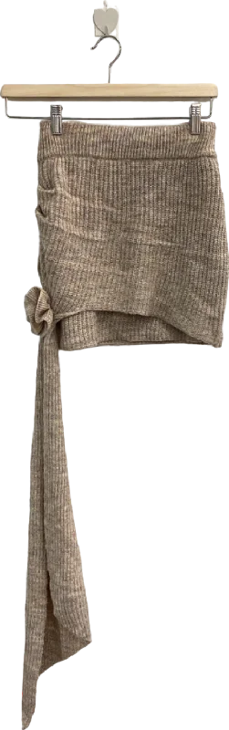 Wanderdoll Beige Knitted Mini Skirt with Tie Detail Small linen skirt natural