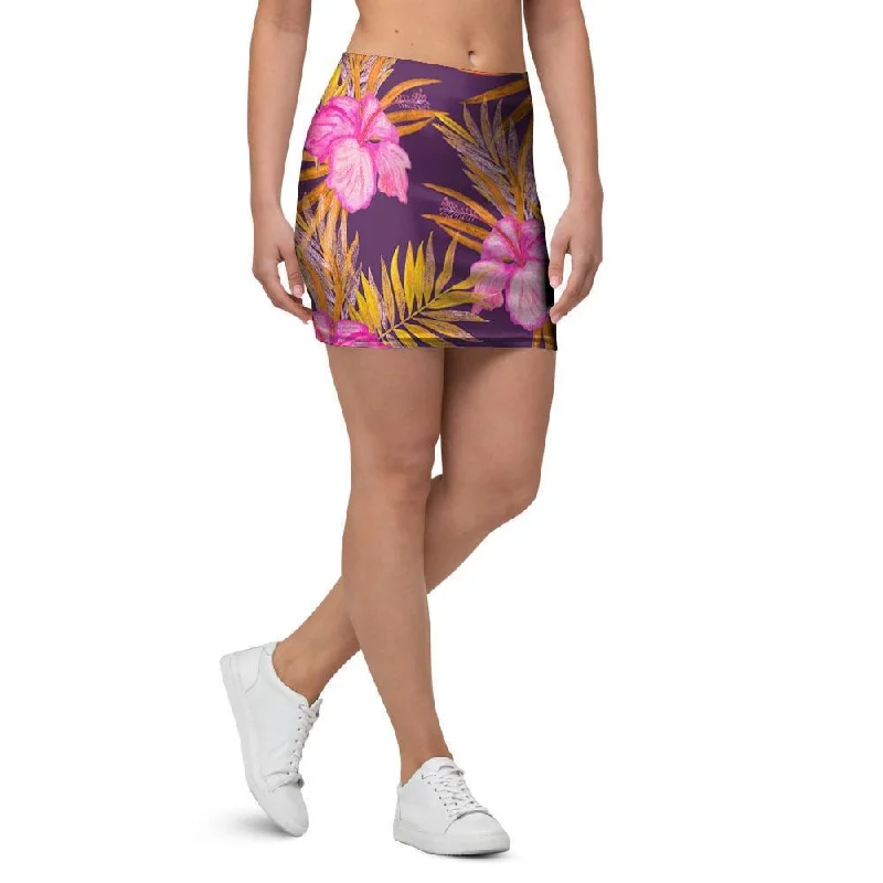 Watercolor Hibiscus Flower Hawaiian Print Mini Skirt lace skirt romantic
