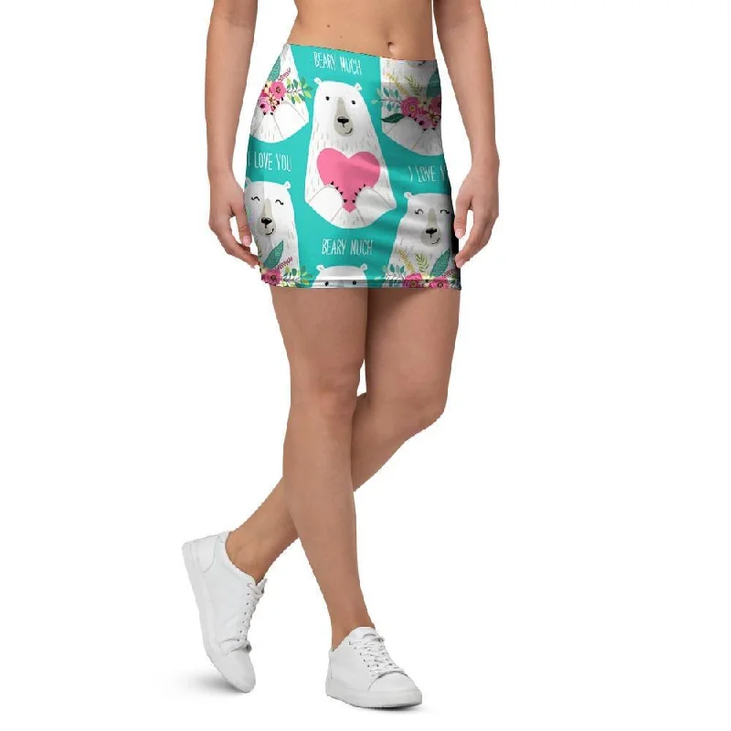 White Mama Bear Mini Skirt silk skirt sleek