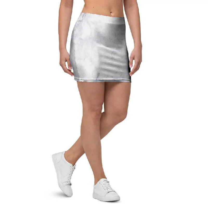 White Marble Mini Skirt pleated skirt texture
