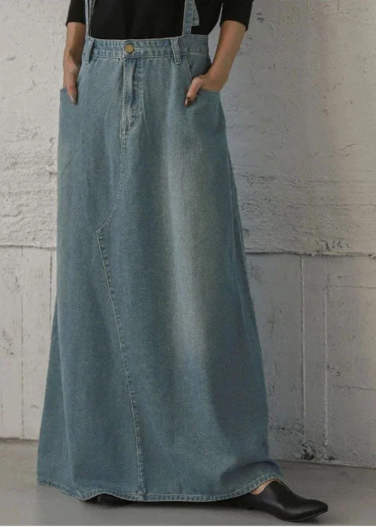 Women Denim Light Blue Buttons Zipper Side Pockets Ankle Length Casual Skirts breathable skirt fabric