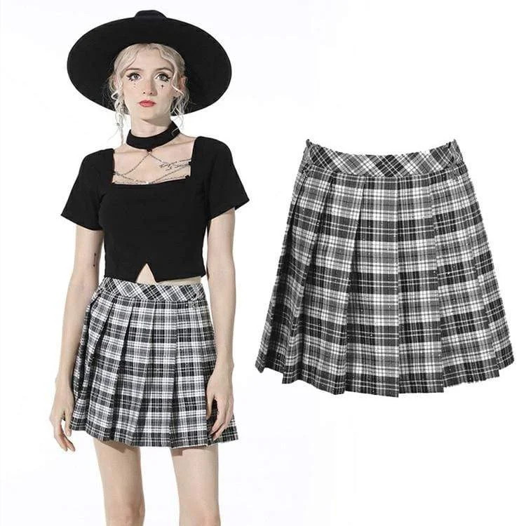 Women's Gothic Plaid Pleated Short Skirt corduroy skirt cozy