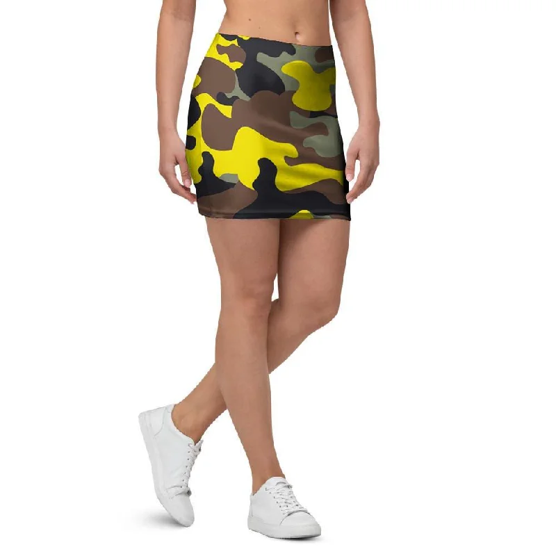 Woodland And Yellow Camo Print Mini Skirt modal blend skirt