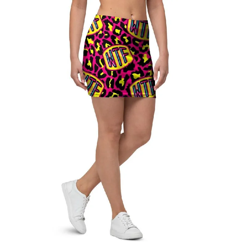 WTF Cheetah Hiphop Graffiti Print Mini Skirt velvet skirt plush