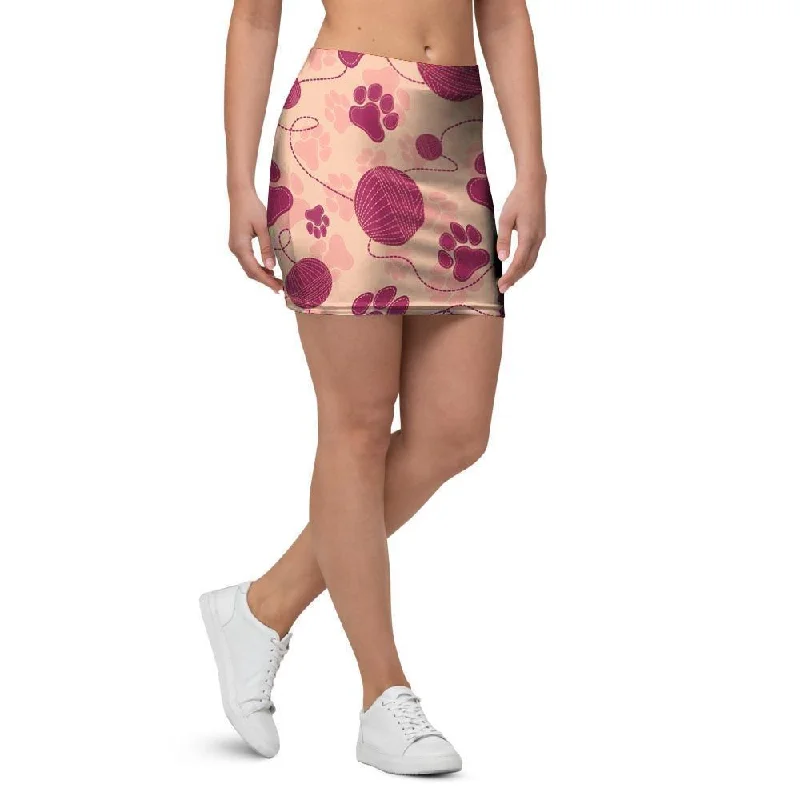 Yarn Paw Print Mini Skirt wool skirt breathable